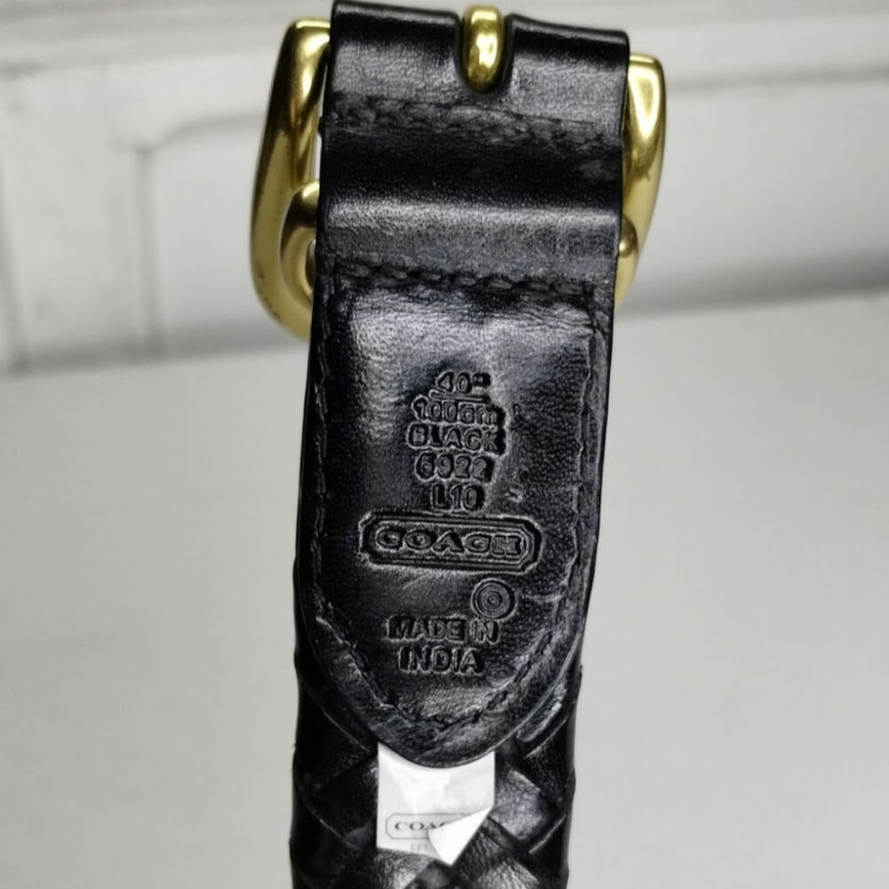 Vintage Coach Men's Belt size 40 Woven Black Leather Brass Buckle 6922 - Picture 5 of 6